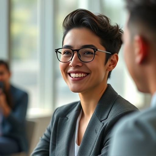 Confident interviewee smiling during an interview